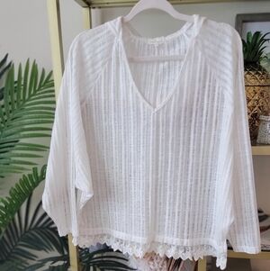 Vestique White Ribbed Lace Longsleeve Top - Women's Size Small